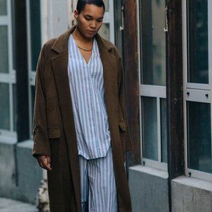 Roucha Blue and White Stripe Shirt and Pant Set, Size AA